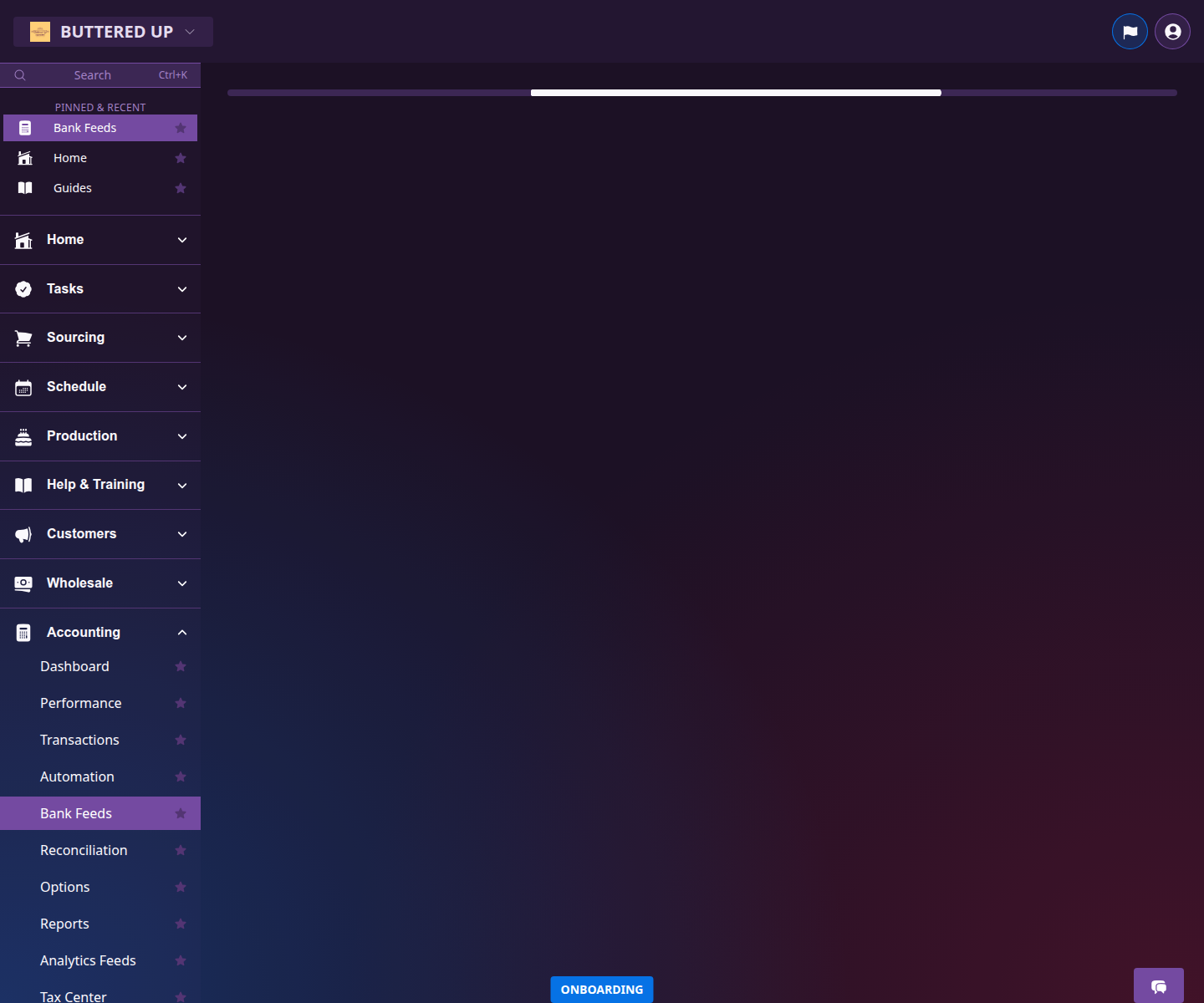 Single bank feed account page with imported transaction rows