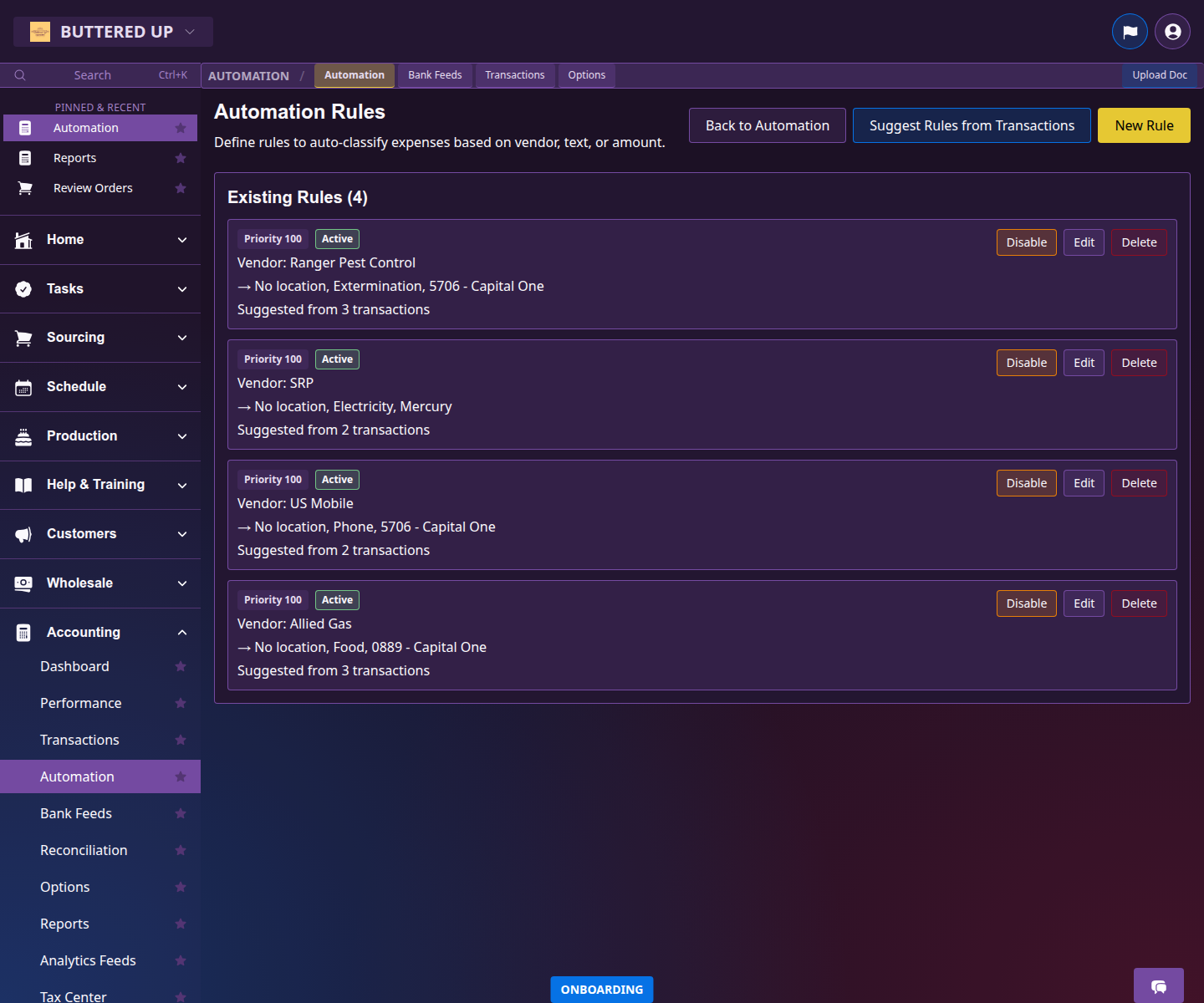 Automation rules page for repeat document posting