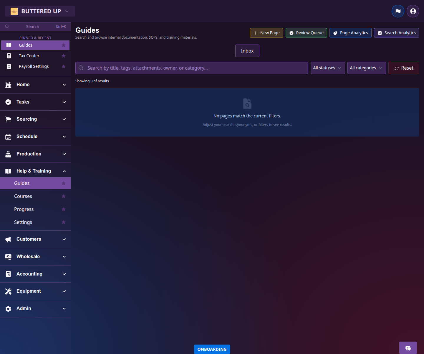 Knowledge library page listing internal guides