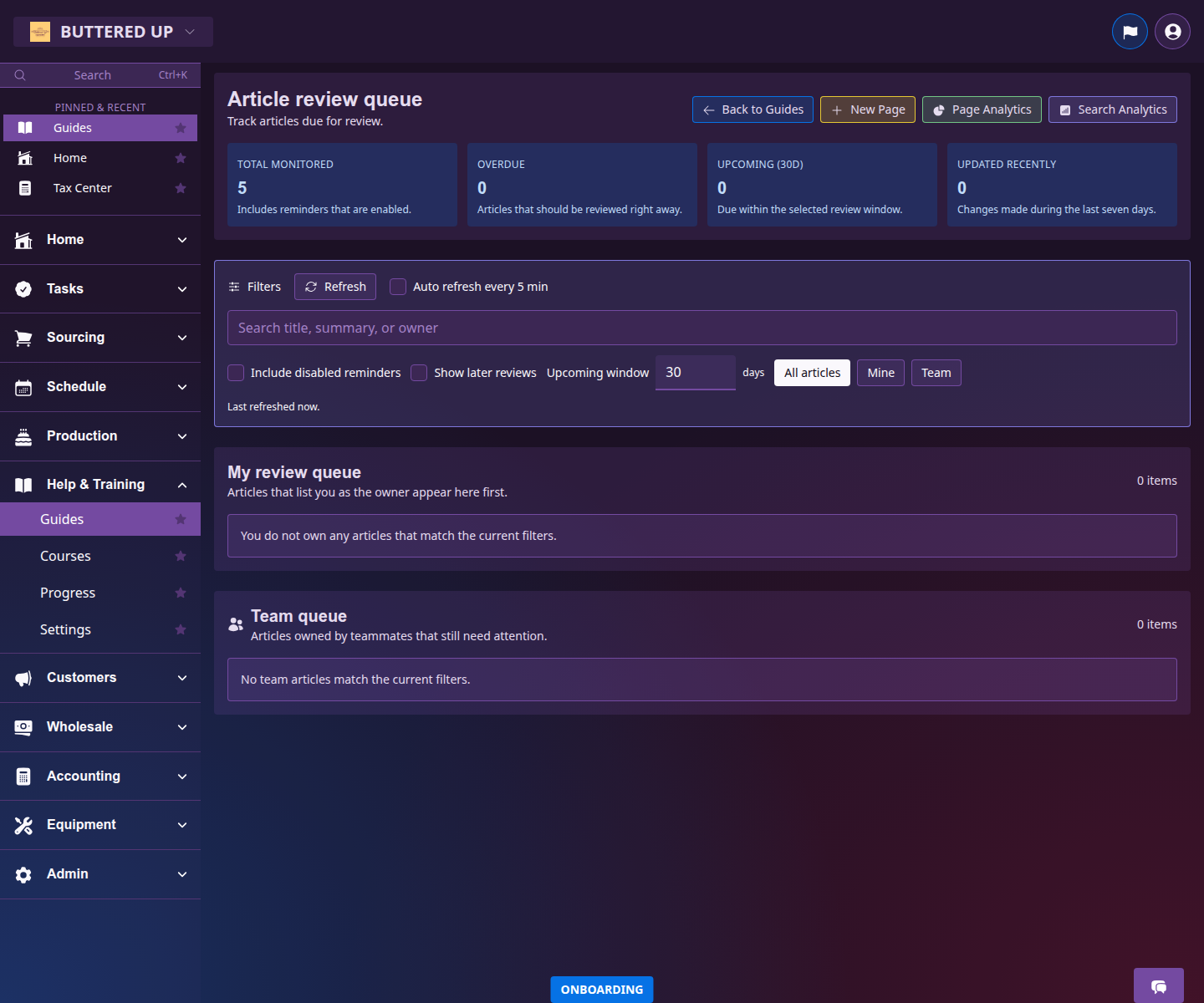 Knowledge review queue page