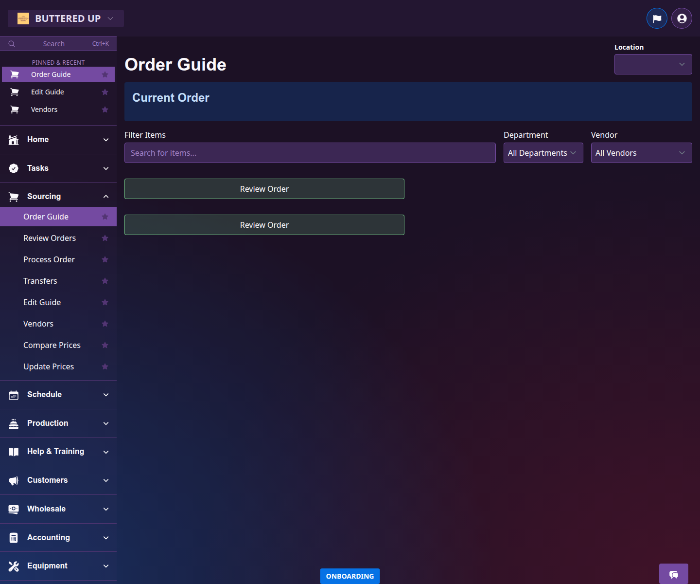Order Guide page for repeat purchasing