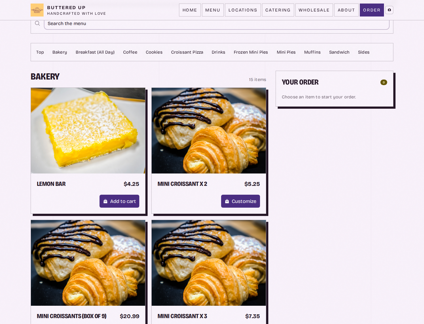 Tenant ordering catalog with image-forward product cards, category heading, and add-to-cart actions